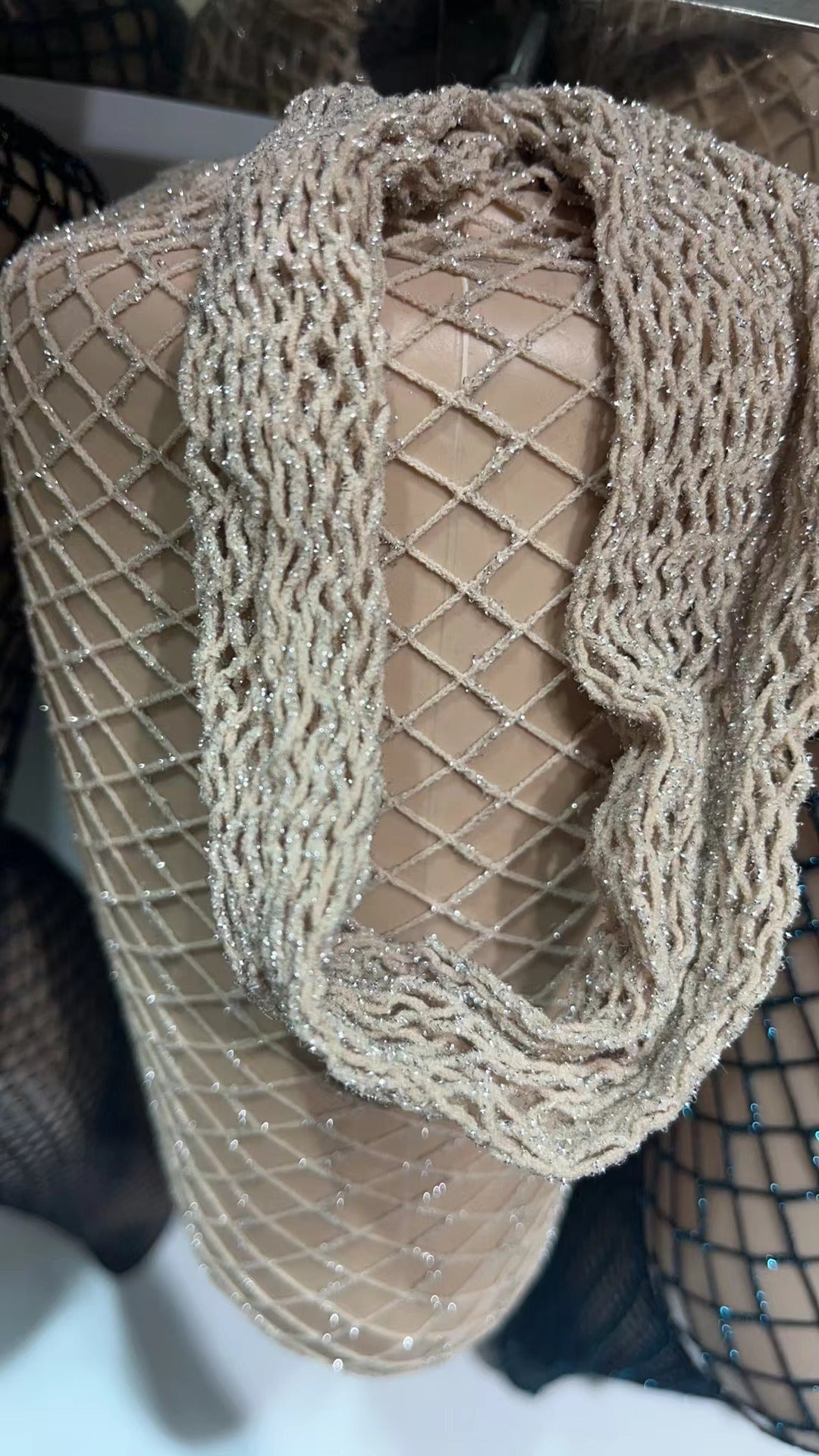 Image of European and American feminine gold and silver silk fishnet pantyhose gold wire mesh stockings silver silk mesh stockings bright silk stockings bright silk bottom stockings women